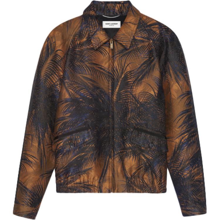 SAINT LAURENT Jungle Palm Satin Zip Jacket Tobacco Brown 637524Y1C264068