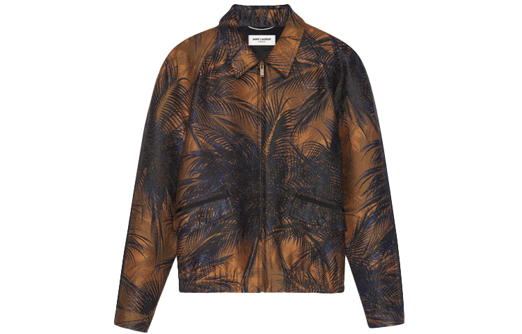 Order Chaqueta Satinada SAINT LAURENT Jungle Palm con Cremallera Marrón Tabaco. 637524Y1C264068