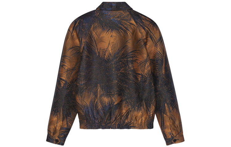 Lookbook Chaqueta Satinada SAINT LAURENT Jungle Palm con Cremallera Marrón Tabaco. 637524Y1C264068