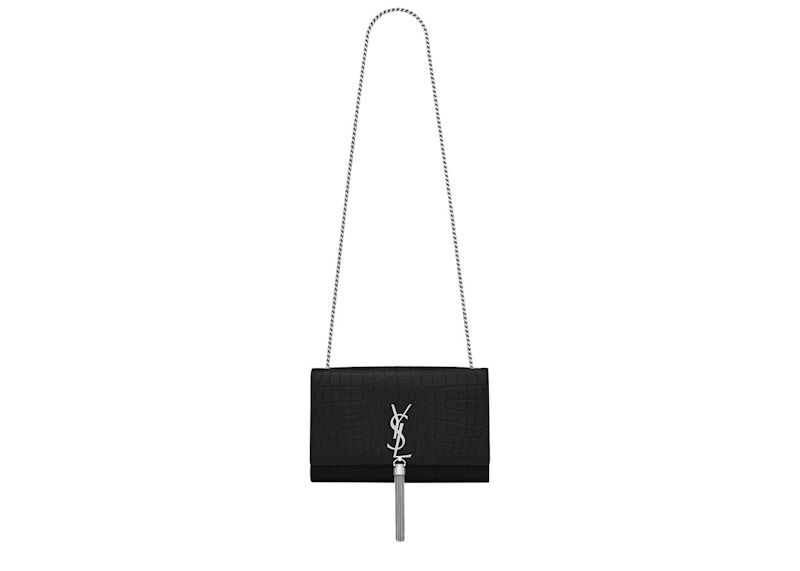 Saint Laurent Kate Crossbody Embossed Crocodile Tassle Medium Black