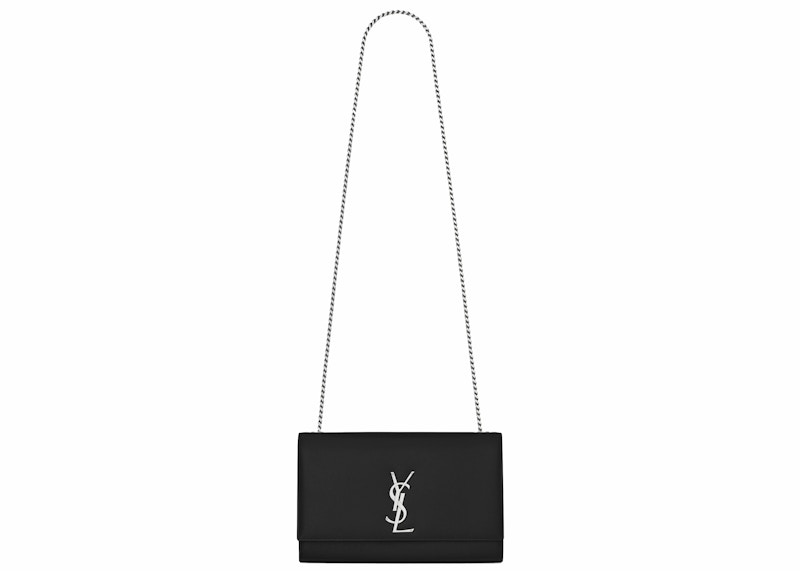 Saint Laurent Kate Medium Chain Bag in Grain De Poudre Silver-tone Black