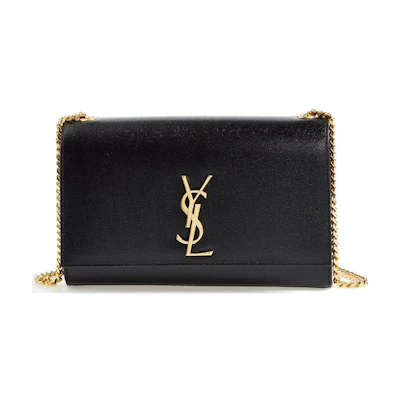 Saint Laurent Kate Medium Chain Bag in Grain De Poudre Gold-tone Black