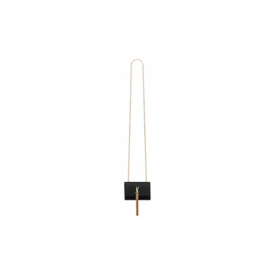 Saint Laurent Kate Tassel Airpods Micro Bag In Embossed Leather Noir