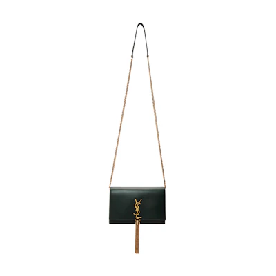 Saint Laurent Kate Tassel Chain Wallet Calfskin Green