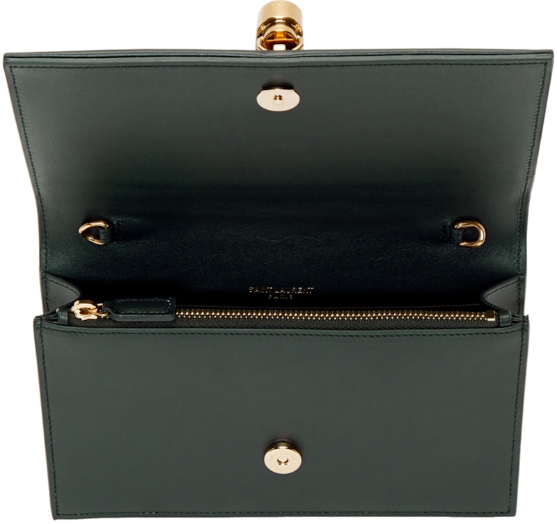 Lookbook Cartera de Cadena Saint Laurent Kate con Borla de Piel de Ternera Verde