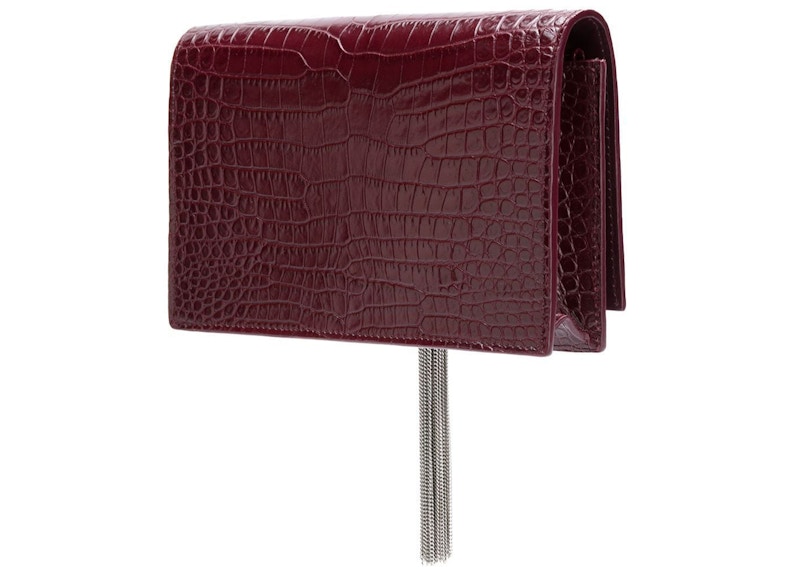 Order Saint Laurent Kate Tassel Bandolera Burdeos con Textura Cocodrilo