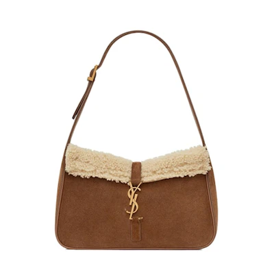 Saint Laurent Le 5 A 7 In Suede And Shearling Brown