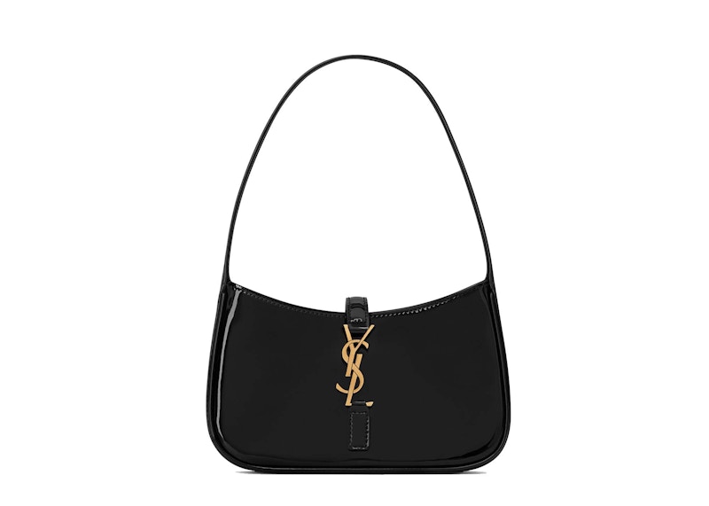 Saint Laurent Le 5 A 7 Mini Hobo Bag In Shiny Leather Black