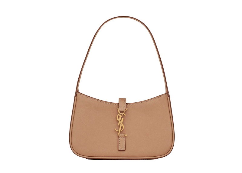 Saint Laurent Le 5 A 7 Mini Hobo Bag In Vegetable-Tanned Leather Brown Gold