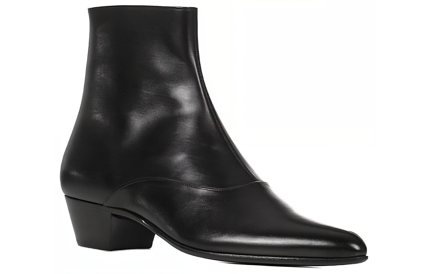 Lookbook 聖羅蘭 皮革短靴 黑色