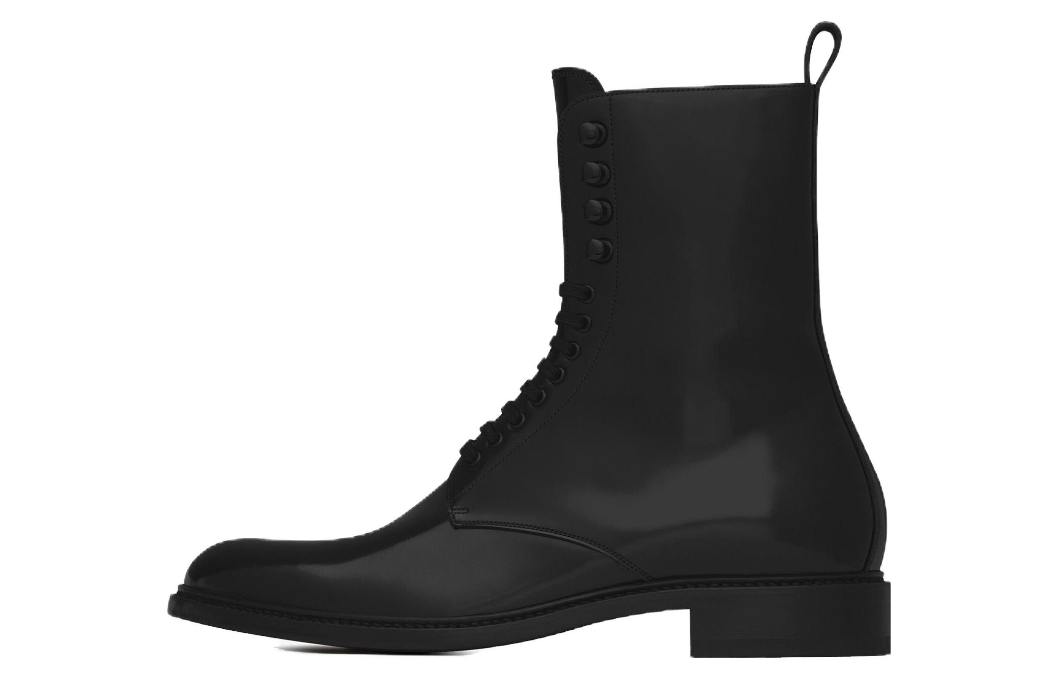 Saint Laurent Leather Lace-Up Round-Toe Ankle Boots 'Black' 731710AABKM1000
