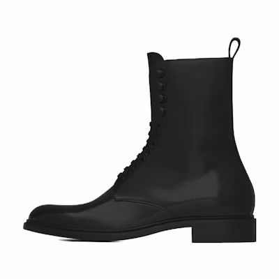 Saint Laurent Leather Lace-Up Round-Toe Ankle Boots 'Black'