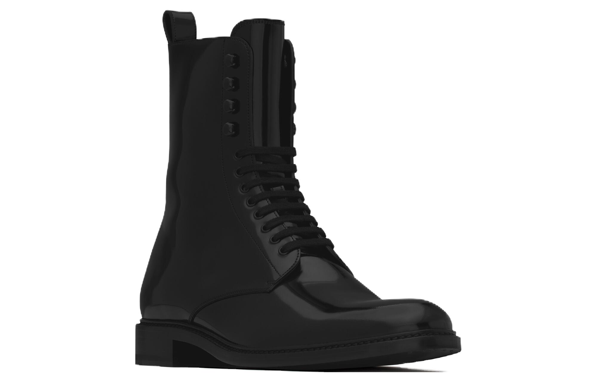 Order 圣罗兰黑色圆头皮质系带短靴 731710AABKM1000