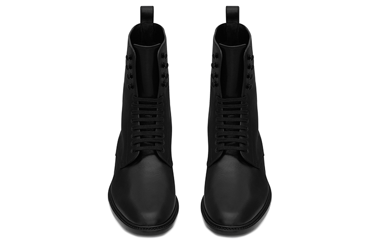 Shop SAINT LAURENT 聖羅蘭 牛皮 啞光粗跟 短靴 2cm 男款 黑色