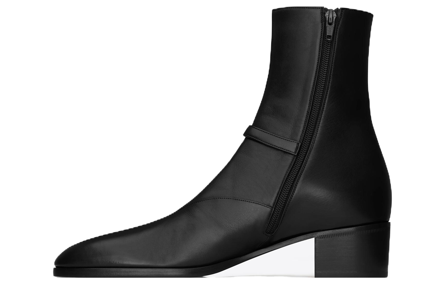 Saint Laurent Leather Round-Toe Buckle Ankle Boots 4.5cm 'Black' 755986AACF61000