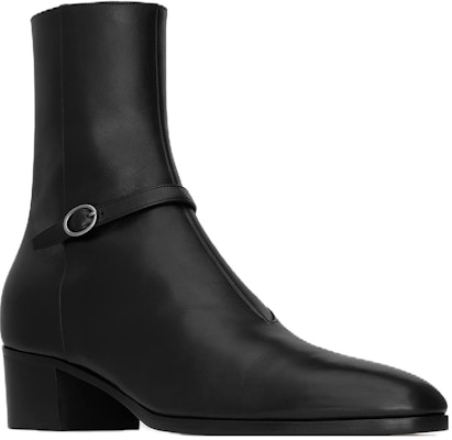 Saint Laurent Leather Round-Toe Buckle Ankle Boots 4.5cm 'Black' 755986AACF61000 Lookbook Saint Laurent Leather Round-Toe Buckle Ankle Boots 4.5cm 'Black' 755986AACF61000