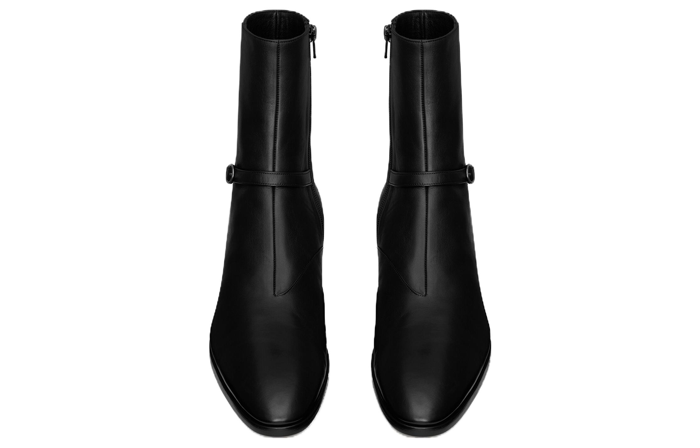 Shop Saint Laurent Leather Round-Toe Buckle Ankle Boots 4.5cm 'Black' 755986AACF61000