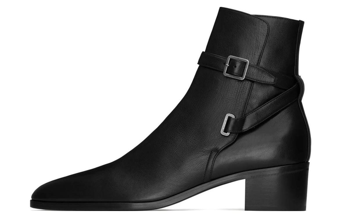 Saint Laurent Leather Round Toe Ankle Boots 4.5cm 'Black' 75598225V001000