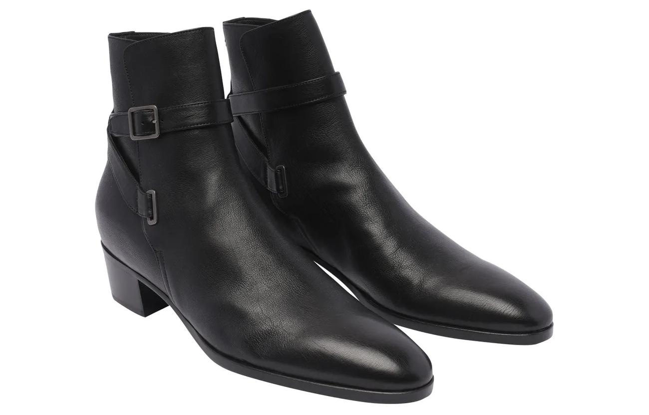 Shop Saint Laurent Leather Round Toe Ankle Boots 4.5cm 'Black' 75598225V001000