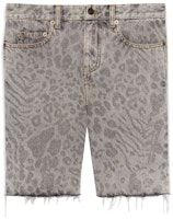 Saint Laurent Leopard Print Frayed Denim Shorts Grey 638547Y823E7401 Saint Laurent Leopard Print Frayed Denim Shorts Grey 638547Y823E7401
