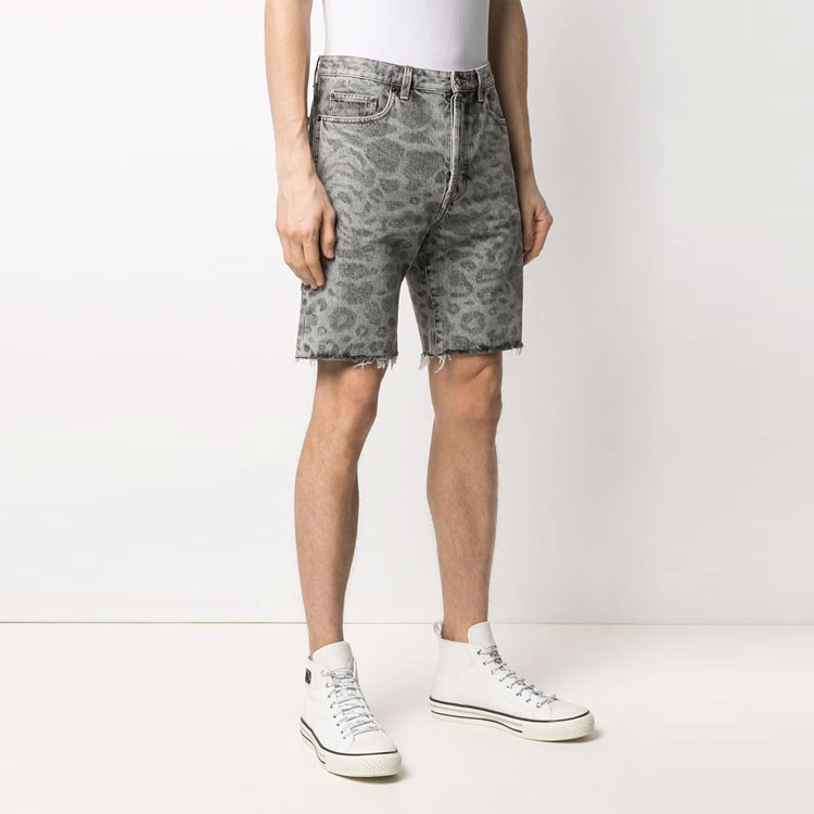 Purchase Saint Laurent Leopard Print Frayed Denim Shorts Grey 638547Y823E7401