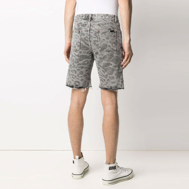 Details for Saint Laurent Leopard Print Frayed Denim Shorts Grey 638547Y823E7401