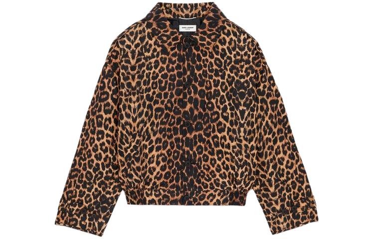 Saint Laurent Leopard Print Silk Button Jacket Yellow 770540Y1I809664