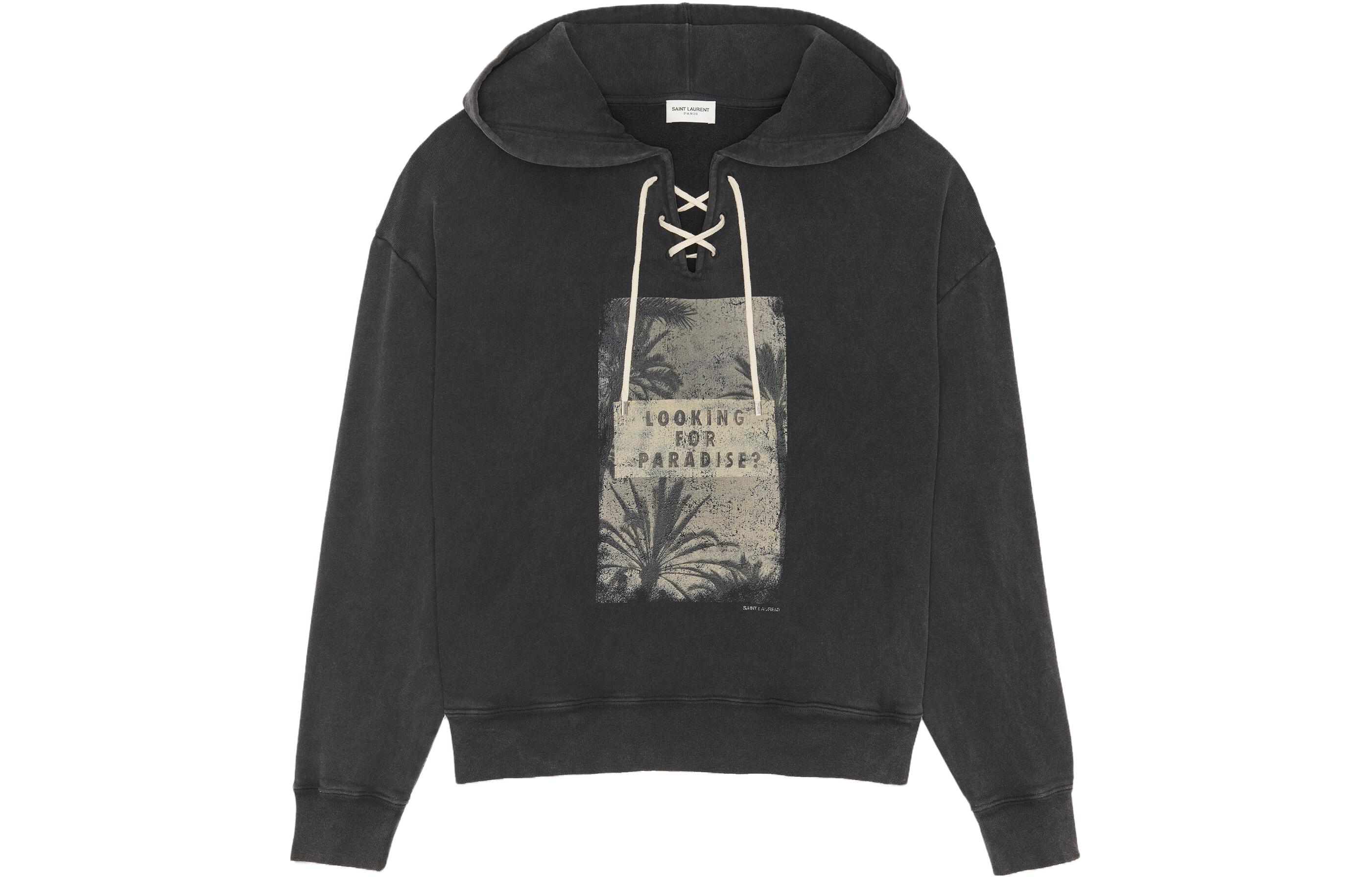 Saint Laurent Letter Print Black Hoodie Unisex Casualwear 686204Y36RD1138