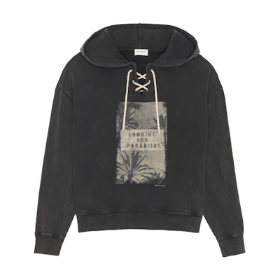 Saint Laurent Letter Print Black Hoodie Unisex Casualwear 686204Y36RD1138