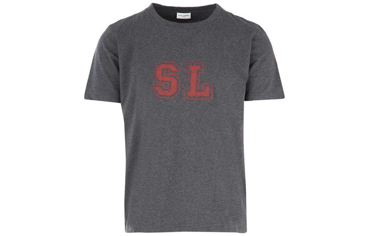 Order 생로랑 로고 크루넥 반팔 티셔츠 남성용 그레이. 500231YB20H1302