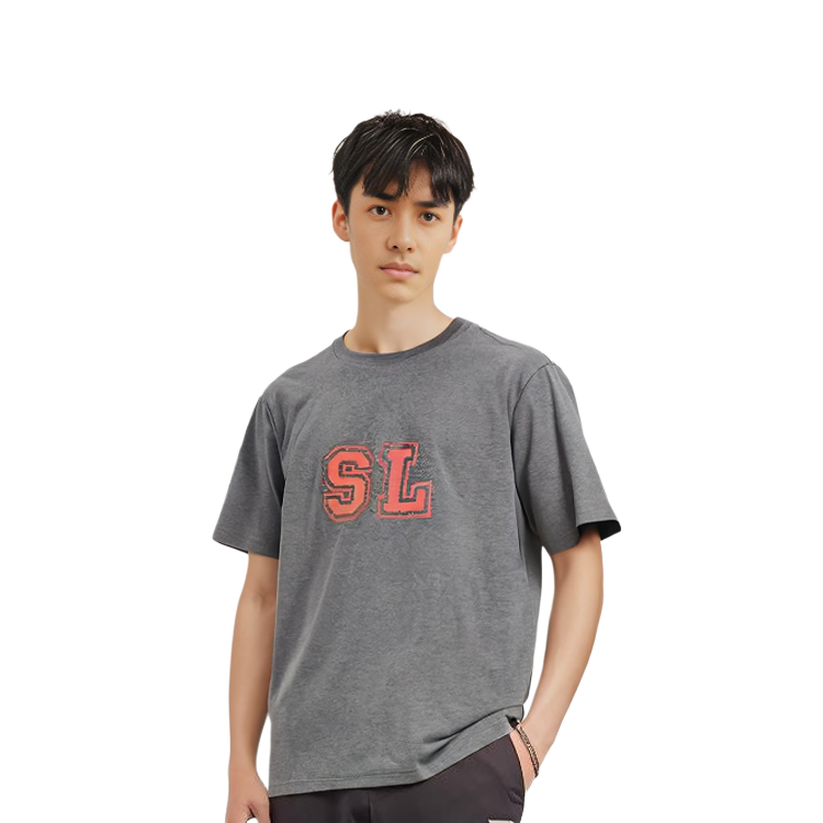 Lookbook 생로랑 로고 크루넥 반팔 티셔츠 남성용 그레이. 500231YB20H1302