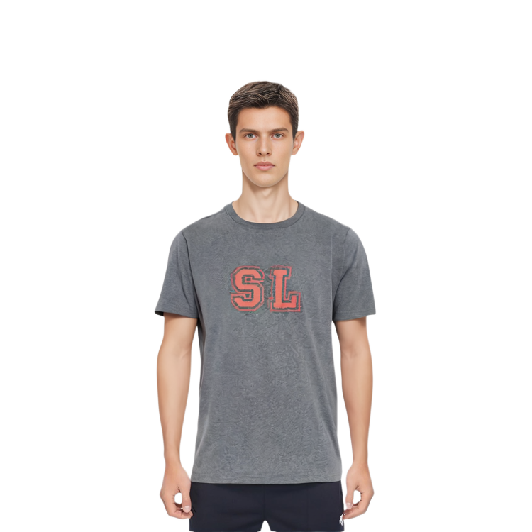 Shop 생로랑 로고 크루넥 반팔 티셔츠 남성용 그레이. 500231YB20H1302