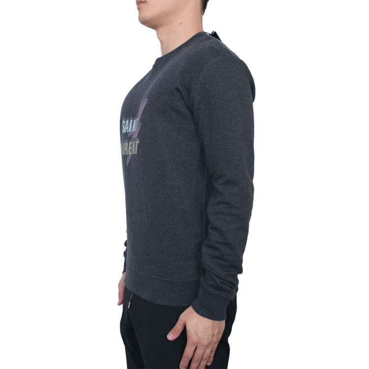 Sizing 생로랑 로고 크루넥 풀오버 스웨트셔츠 남성용 그레이. 500649YB20E1466