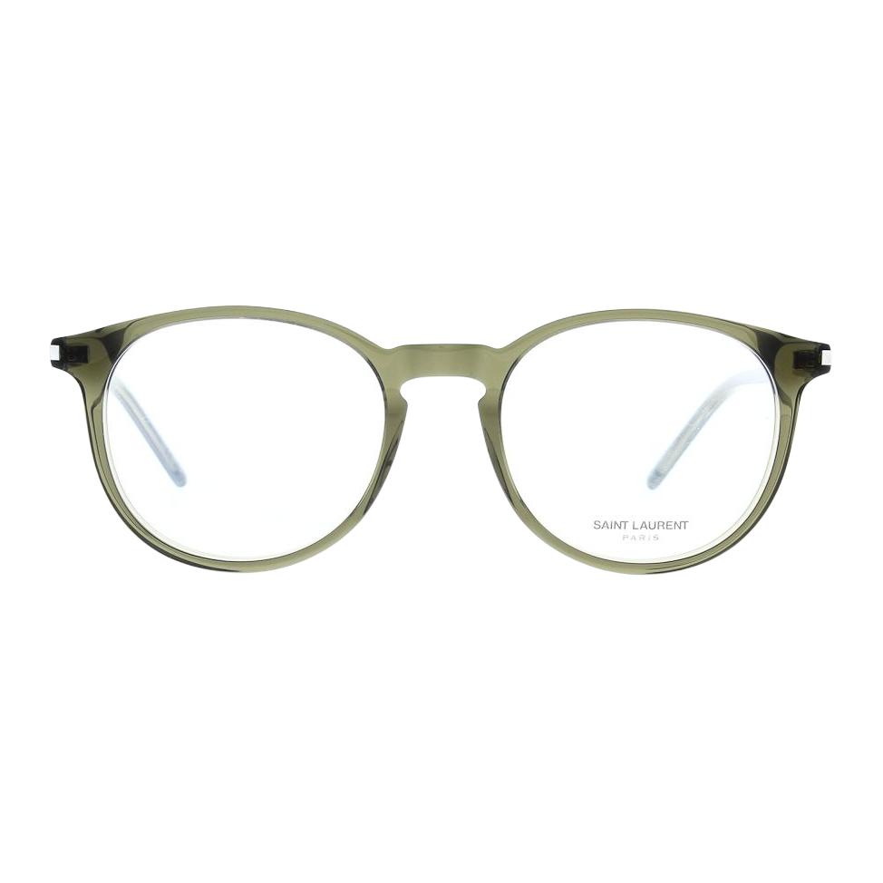 Shop SAINT LAURENT Logo Detail Round Plastic Optical Frame Green Unisex Glasses SL106012