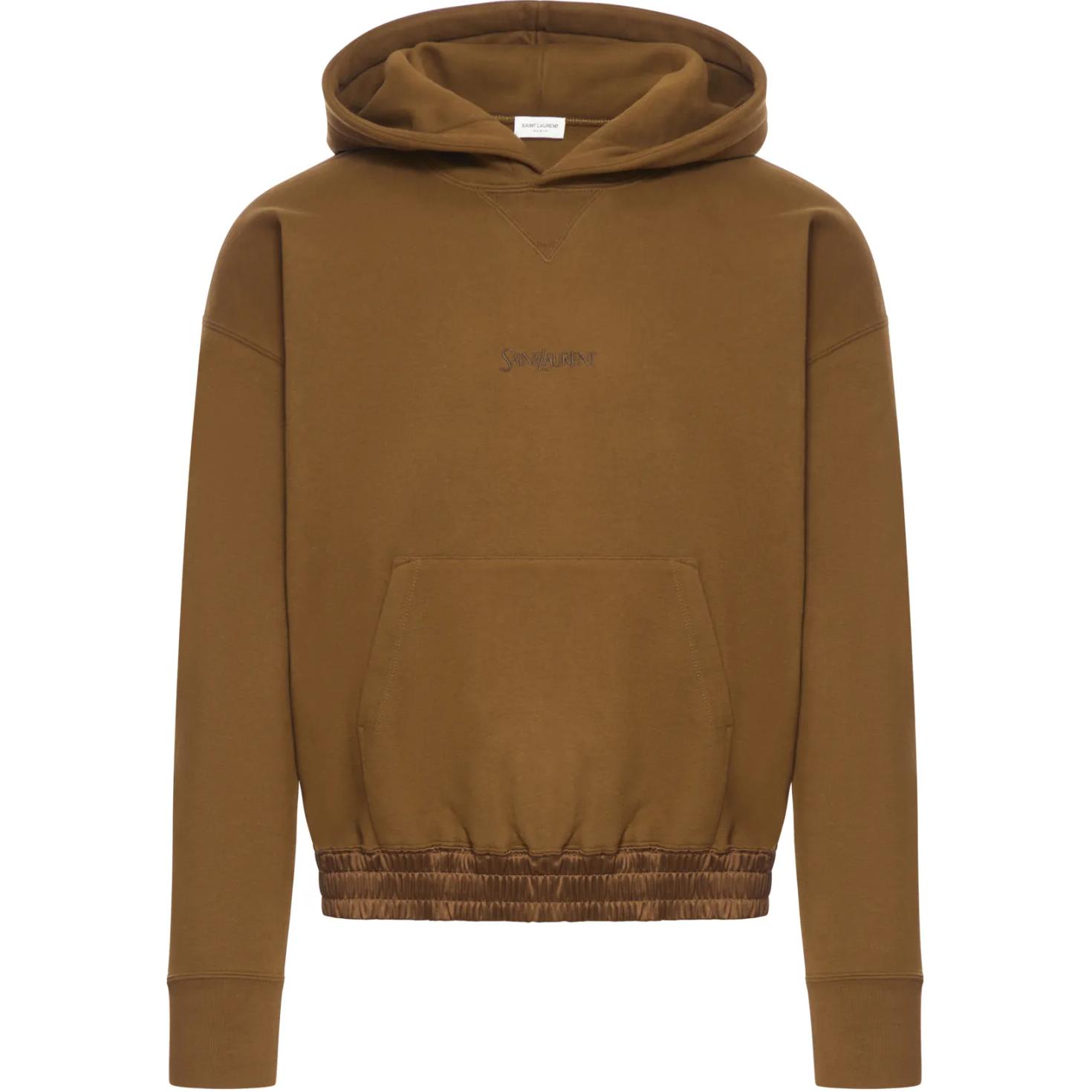 Saint Laurent Logo Embroidered Brown Hoodie Long Sleeve Pullover 773358Y36SW2580