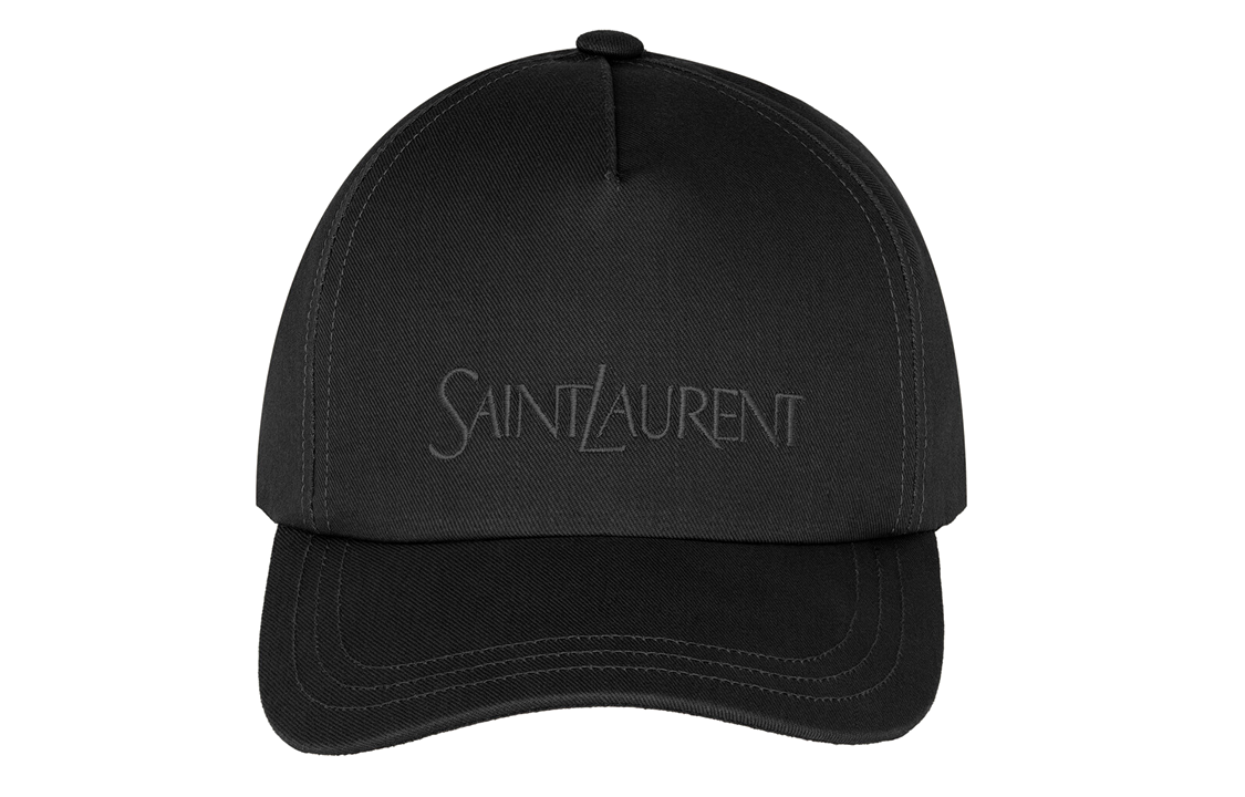 Lookbook Gorra Ajustable Negra de Algodón-Lino Bordada con Logo SAINT LAURENT. 7780633YP191000