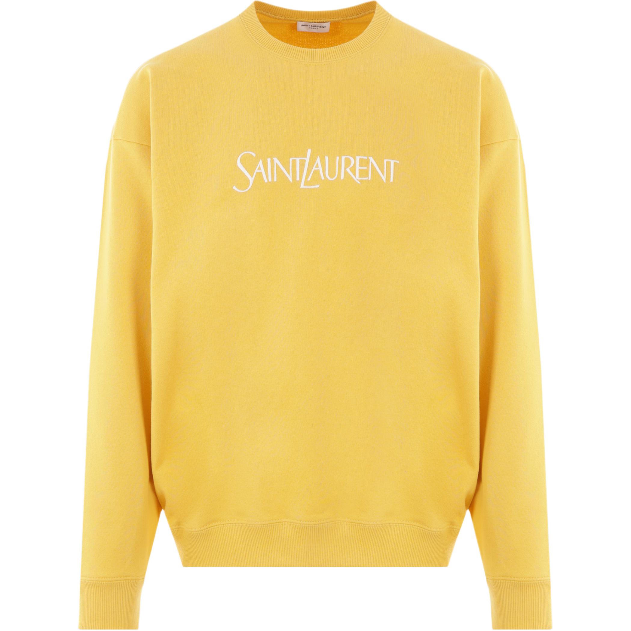 Saint Laurent Logo Embroidered Crewneck Yellow Sweatshirt Mens Long Sleeve 782051Y36ZO7290