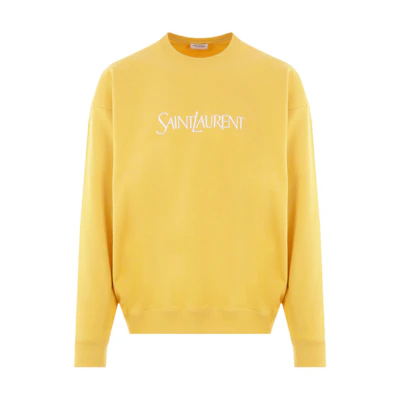 Saint Laurent Logo Embroidered Crewneck Yellow Sweatshirt Mens Long Sleeve 782051Y36ZO7290