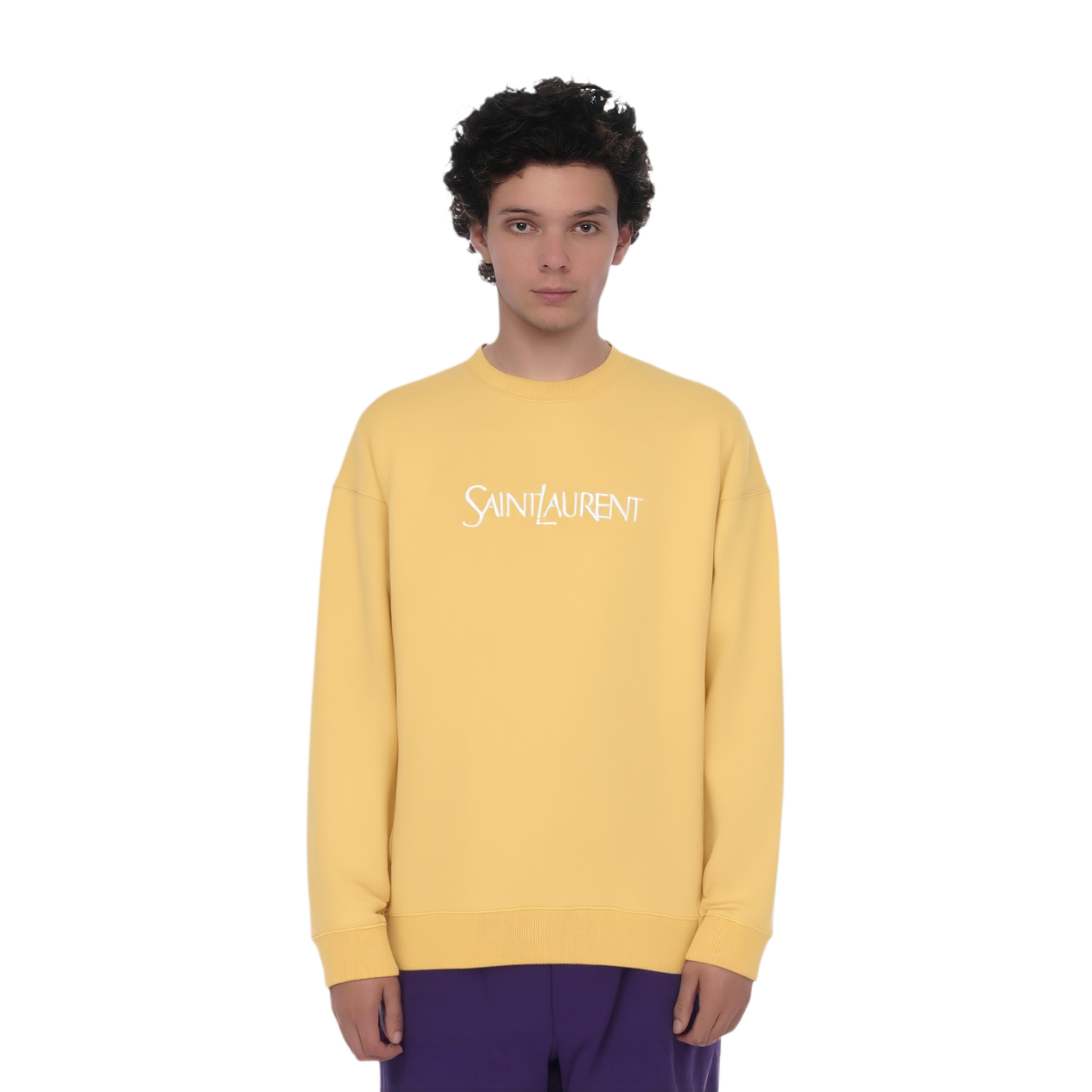 Shop 聖羅蘭刺繡標誌黃色長袖圓領運動衫 男款 782051Y36ZO7290