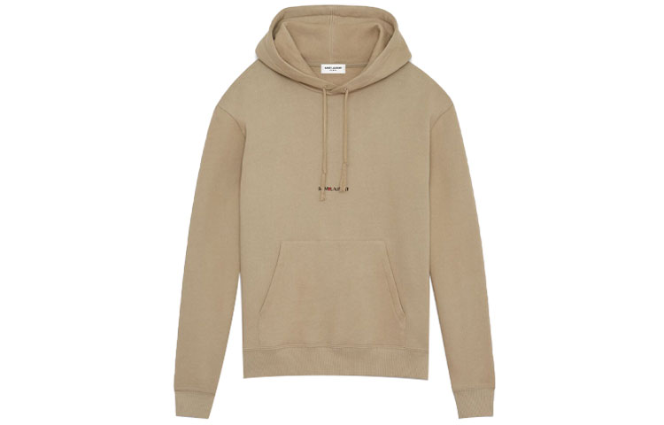 Saint Laurent Logo Kangaroo Pocket Hoodie Beige 650353YBQZ21368