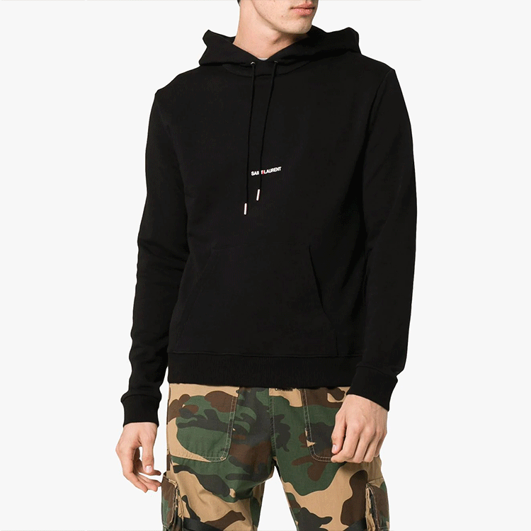 Details for SAINT LAURENT Logo Print Black Hoodie Mens Long Sleeve Casual Wear Sweatshirt 677259YB2PG1000