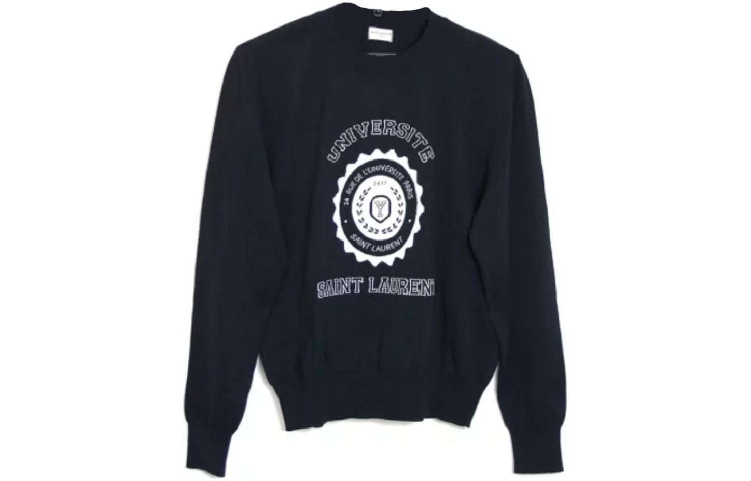 Saint Laurent Logo Print Crewneck Pullover Sweatshirt Navy Unisex 459822YA2II4064