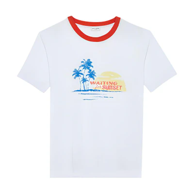 SAINT LAURENT Logo Print Crewneck Short Sleeve T-Shirt Men White 500640YB2MY8486