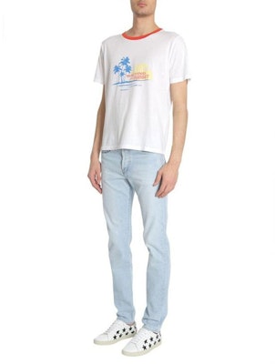 생로랑 로고 프린트 크루넥 반팔 티셔츠 남성 화이트 500640YB2MY8486 Shop 생로랑 로고 프린트 크루넥 반팔 티셔츠 남성 화이트 500640YB2MY8486