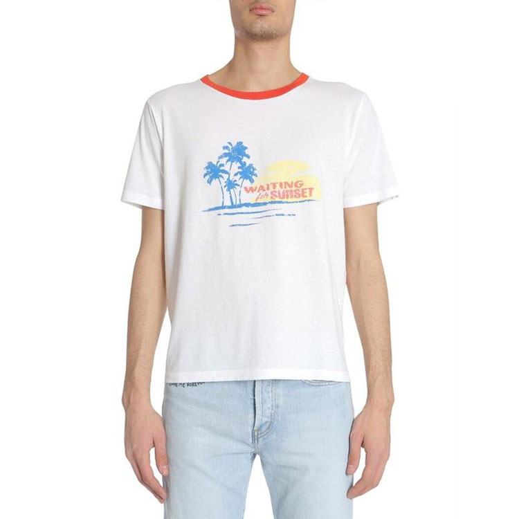 Purchase SAINT LAURENT Kaos Putih Logo Print Crewneck Lengan Pendek Pria 500640YB2MY8486