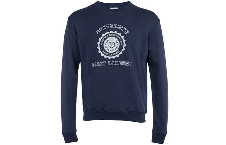 SAINT LAURENT Logo Print Crewneck Sweatshirt Navy Blue Men’s. 467907YB1EJ4143