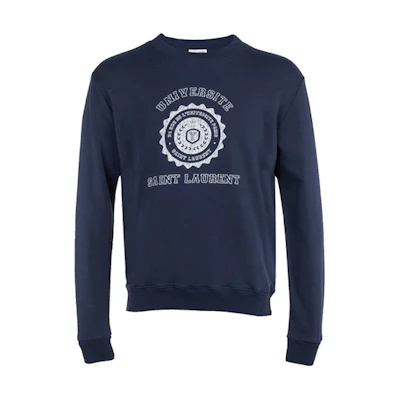 SAINT LAURENT Logo Print Crewneck Sweatshirt Navy Blue Men’s. 467907YB1EJ4143
