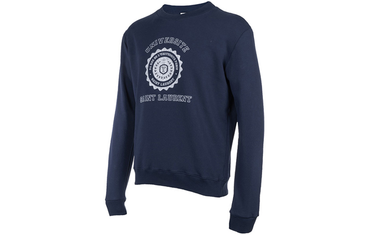 Shop サンローラン ロゴプリント クルーネック スウェットシャツ ネイビーブルー メンズ. 467907YB1EJ4143