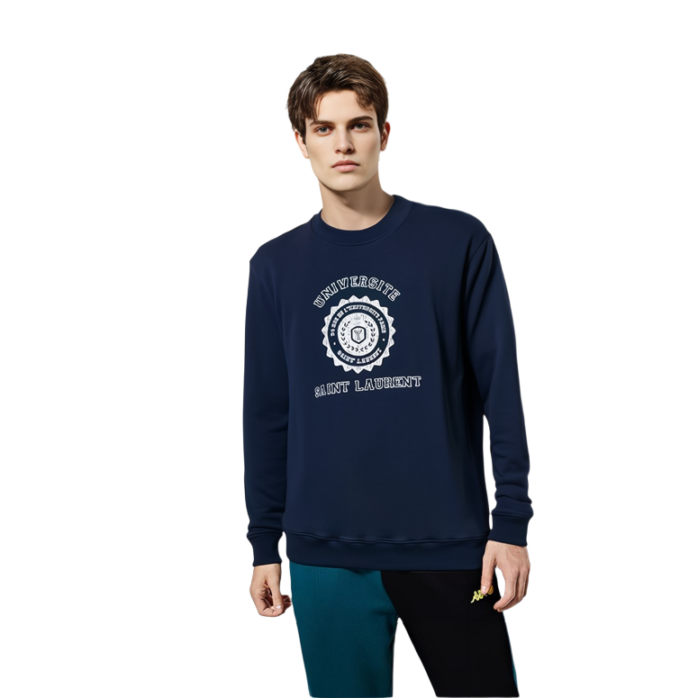 Details for サンローラン ロゴプリント クルーネック スウェットシャツ ネイビーブルー メンズ. 467907YB1EJ4143
