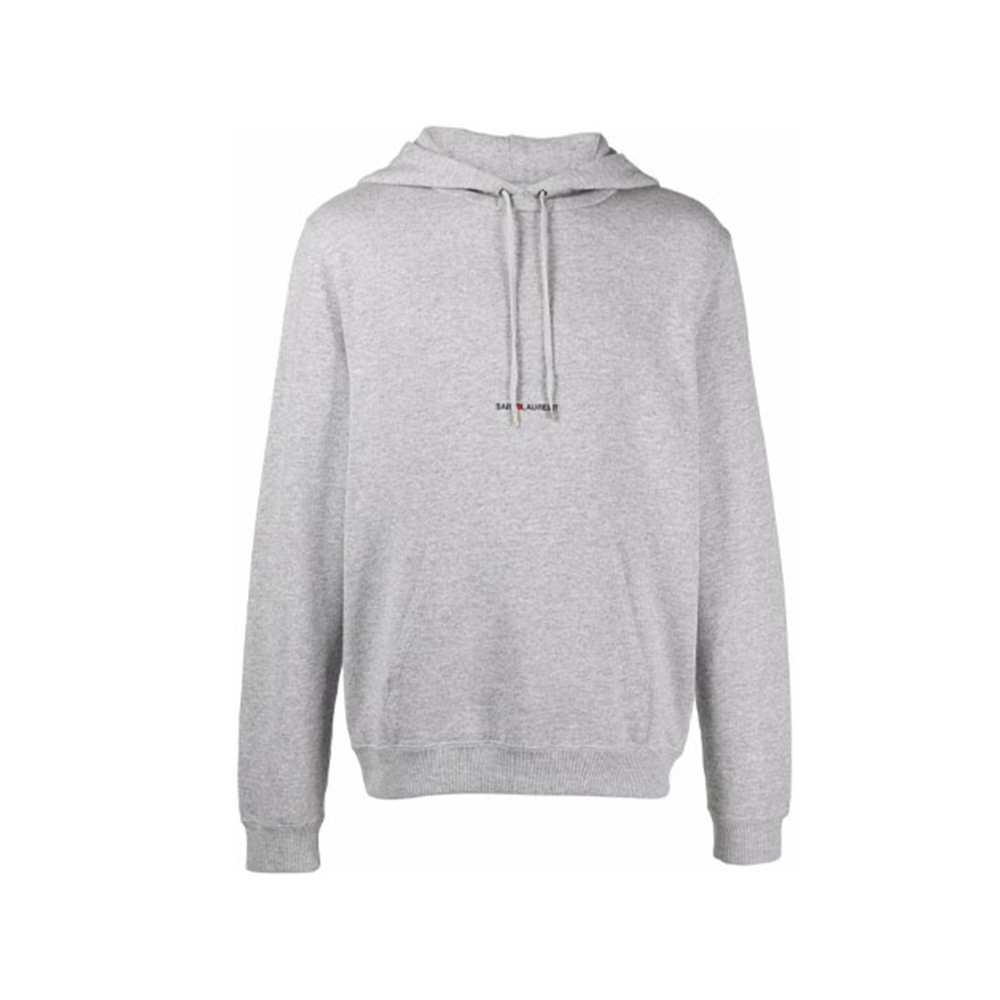 Saint Laurent Logo Print Hoodie Grey Pullover with Drawstring 677259YB2OD1403